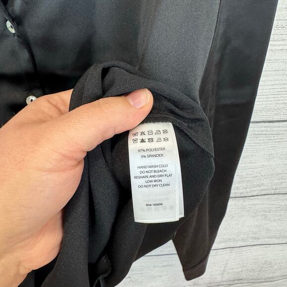 Rachel Zoe Plus Size Black Satin Button Up Long Sleeve Blouse Size XXL - Picture 5 of 7